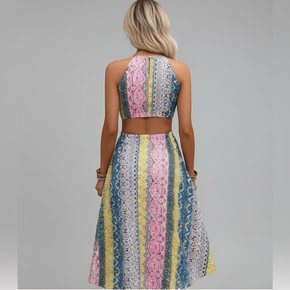 Boho Tribal Print Halter Cut Out Dress - Picture 4 of 10